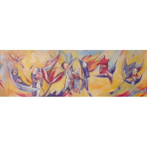 Monika Strugarek schilderij, Vluchtende dromen, gemengde technieken, 122x57